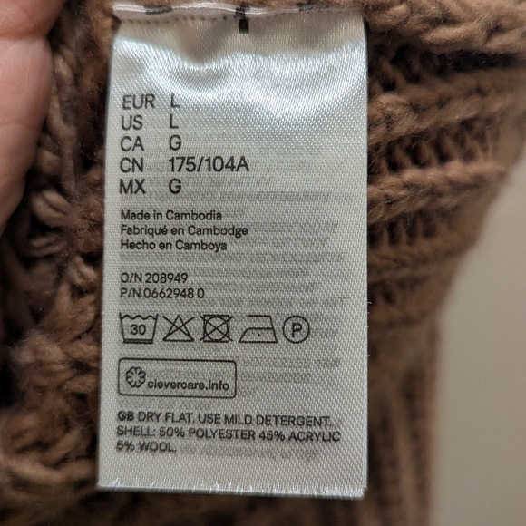 H&M Ribbed Polo-Neck Jumper Elegant Drop Shoulder Beige Turtleneck Sweater- L - Picture 10 of 11